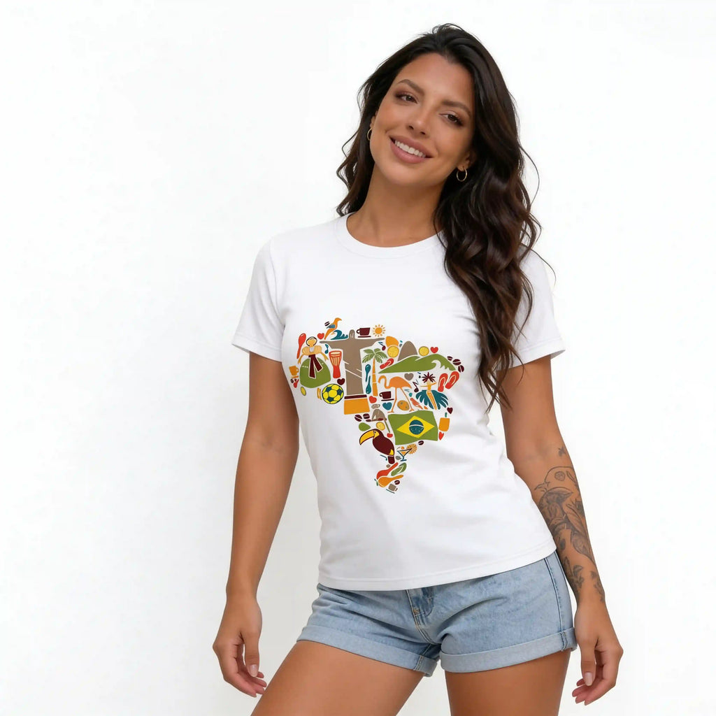 Camiseta Feminina Brasil ✦ Hexa Rio de Janeiro Bandeira | VAI DAR BRASIL