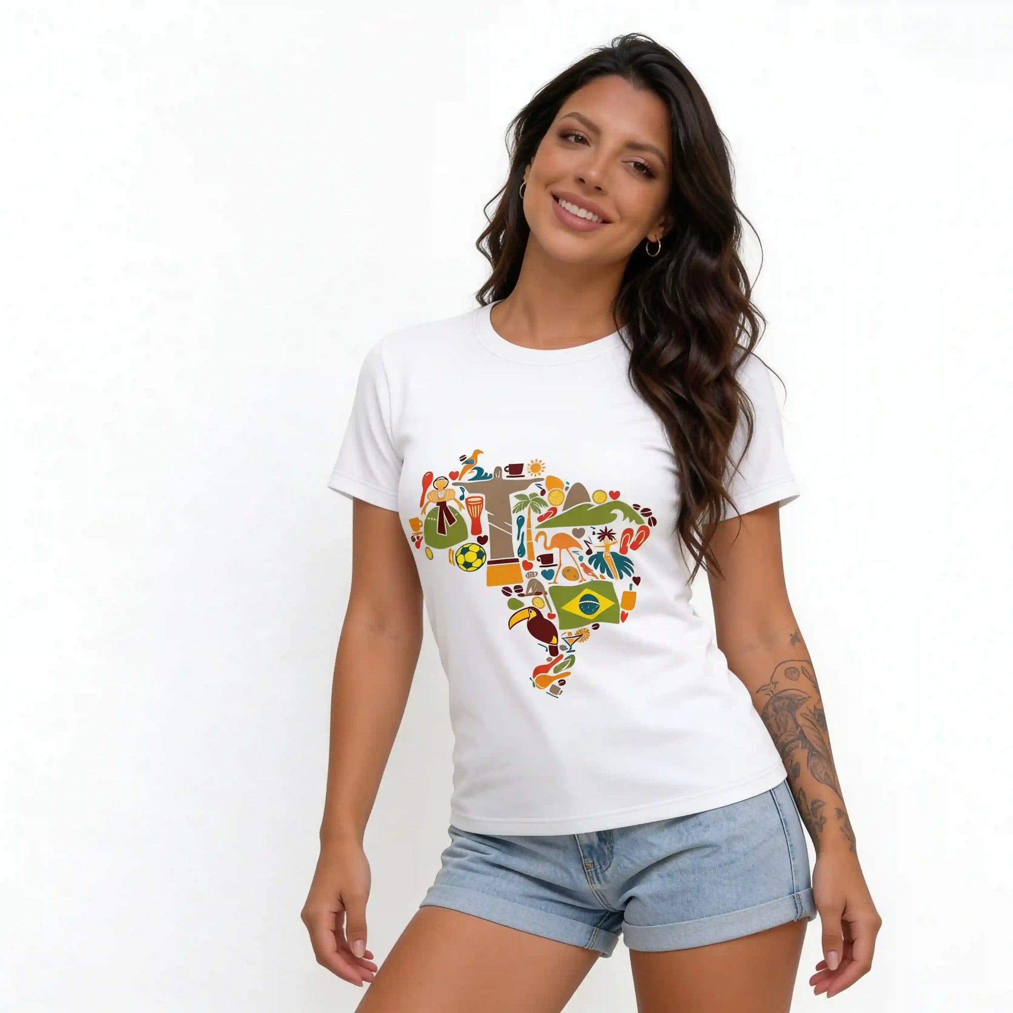Camiseta Feminina Brasil ✦ Hexa Rio de Janeiro Bandeira | VAI DAR BRASIL