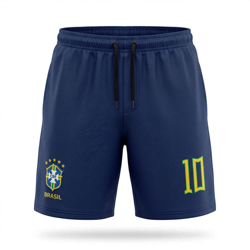Bermuda tactel streetwear seleção brasileira número 10 azul marinho masculino — VAI DAR BRASIL Copa 2026
