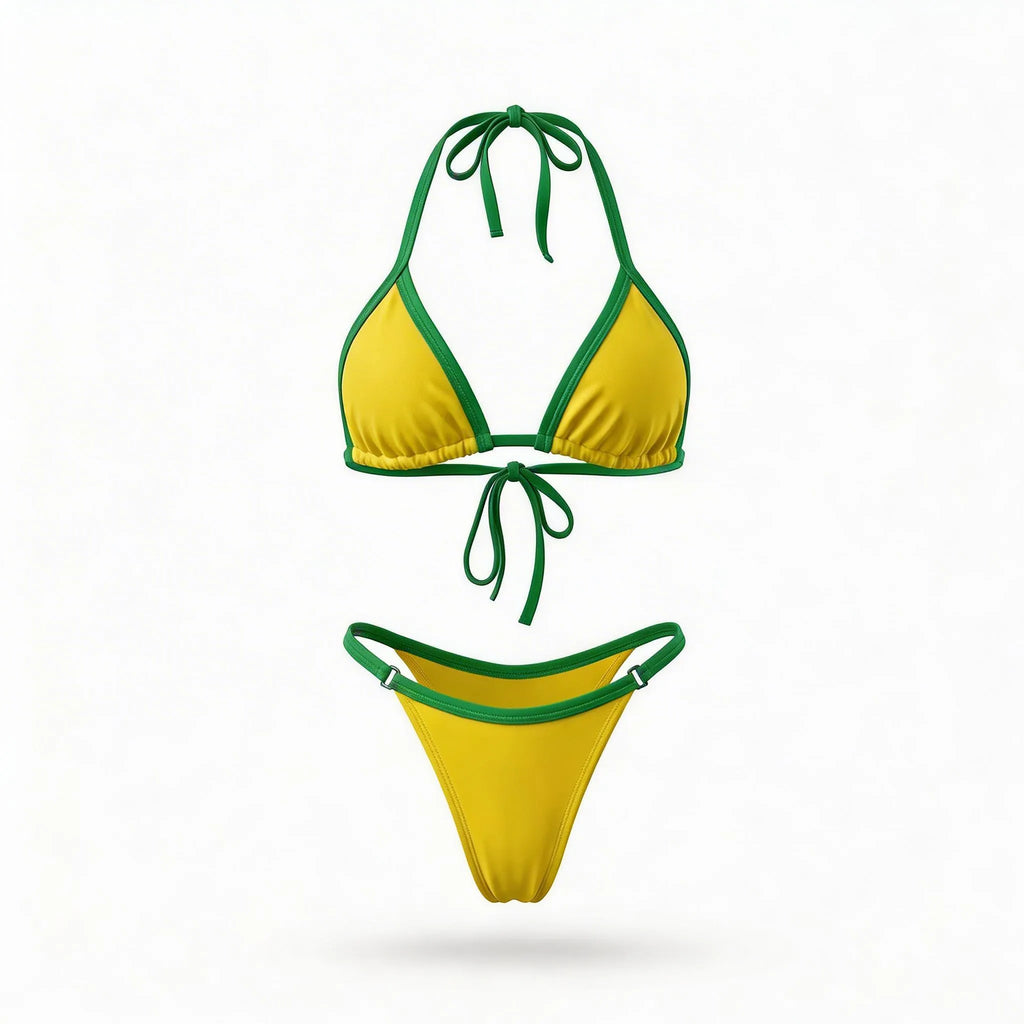 Biquíni brasil bicolor forro duplo suplex premium amarelo slim feminino — VAI DAR BRASIL Copa 2026