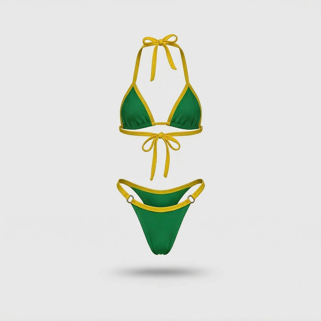 Biquíni brasil bicolor forro duplo suplex premium verde slim feminino — VAI DAR BRASIL Copa 2026