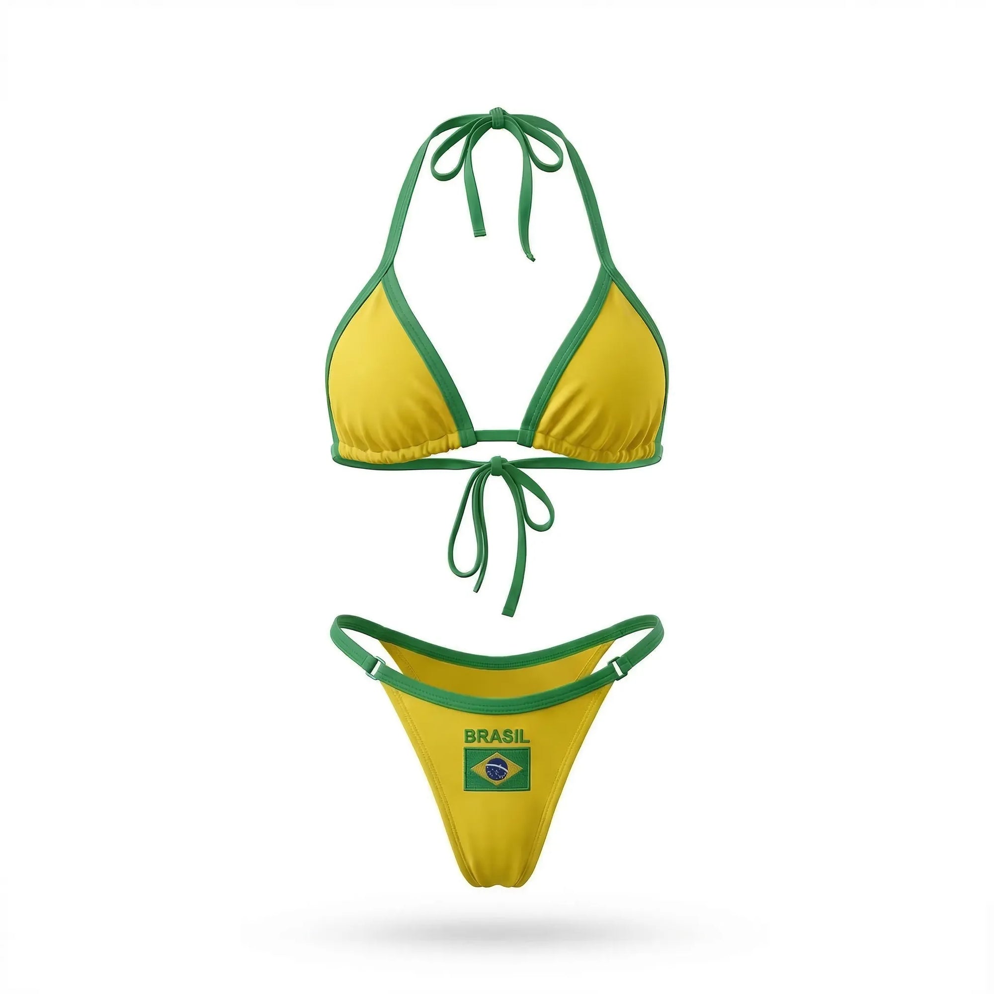 Biquíni fita brasil bordado suplex bicolor amarelo slim feminino — VAI DAR BRASIL Copa 2026