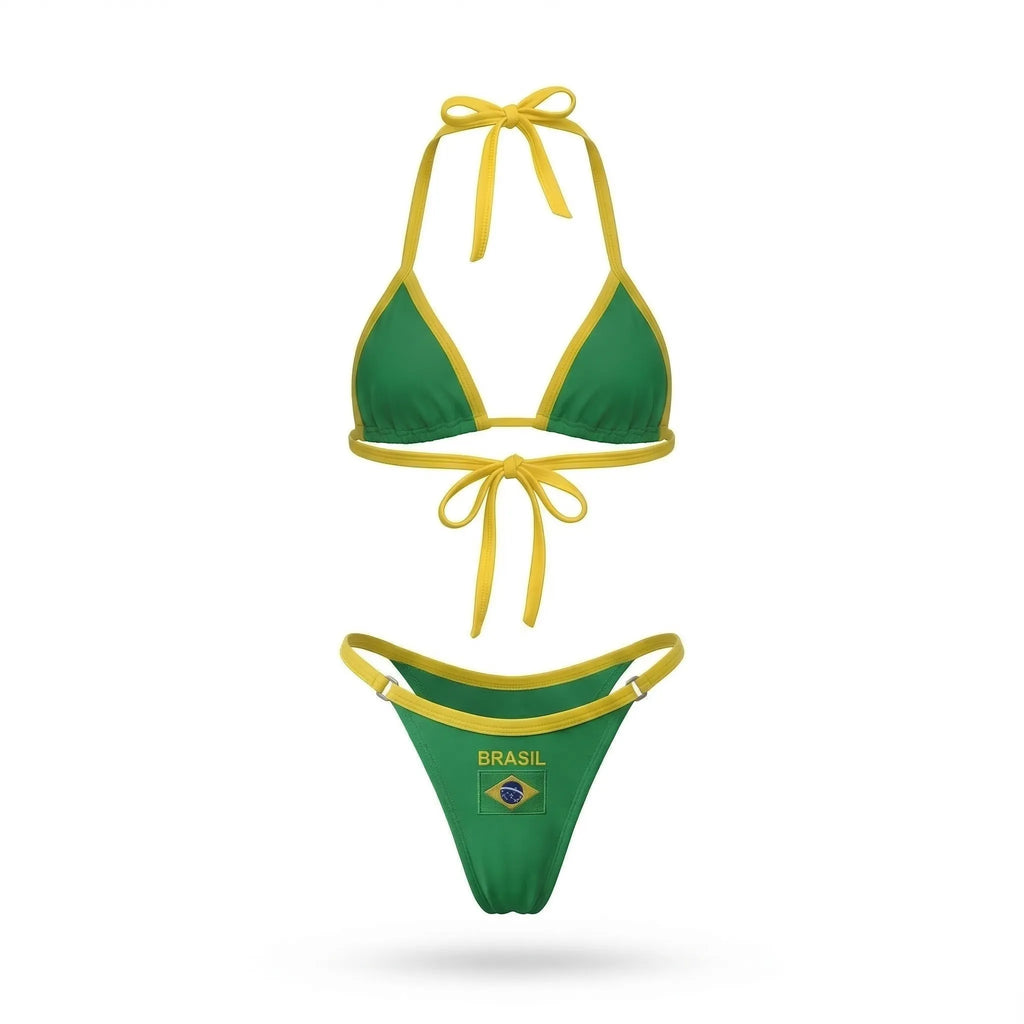 Biquíni fita brasil bordado suplex bicolor verde  slim feminino — VAI DAR BRASIL Copa 2026