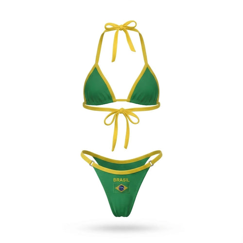 Biquíni fita brasil bordado suplex bicolor verde  slim feminino — VAI DAR BRASIL Copa 2026