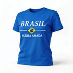 Blusa brasil t-shirt algodão feminino fit regular azul com bandeira estilizada — VAI DAR BRASIL Copa 2026