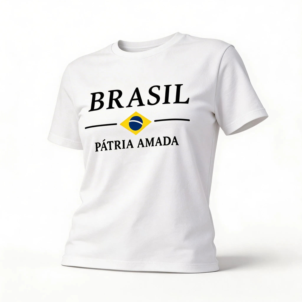 Blusa brasil t-shirt algodão feminino fit regular branco com bandeira estilizada — VAI DAR BRASIL Copa 2026