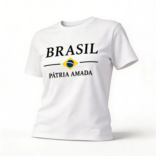 Blusa brasil t-shirt algodão feminino fit regular branco com bandeira estilizada — VAI DAR BRASIL Copa 2026