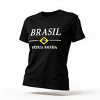 Blusa brasil t-shirt algodão feminino fit regular preto com bandeira estilizada — VAI DAR BRASIL Copa 2026