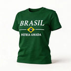 Blusa brasil t-shirt algodão feminino fit regular verde com bandeira estilizada — VAI DAR BRASIL Copa 2026