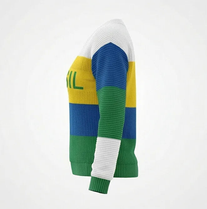 Vista lateral blusa feminina brasil tricot manga longa gola V VAI DAR BRASIL — Copa 2026 inverno