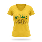 Blusa feminina brasil decote V viscolycra amarelo nome BRASIL frontal — vista frente — VAI DAR BRASIL Copa 2026