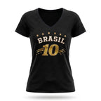 Blusa feminina brasil decote V viscolycra preto nome BRASIL frontal — vista frente — VAI DAR BRASIL Copa 2026