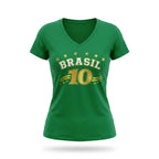 Blusa feminina brasil decote V viscolycra verde nome BRASIL frontal — vista frente — VAI DAR BRASIL Copa 2026