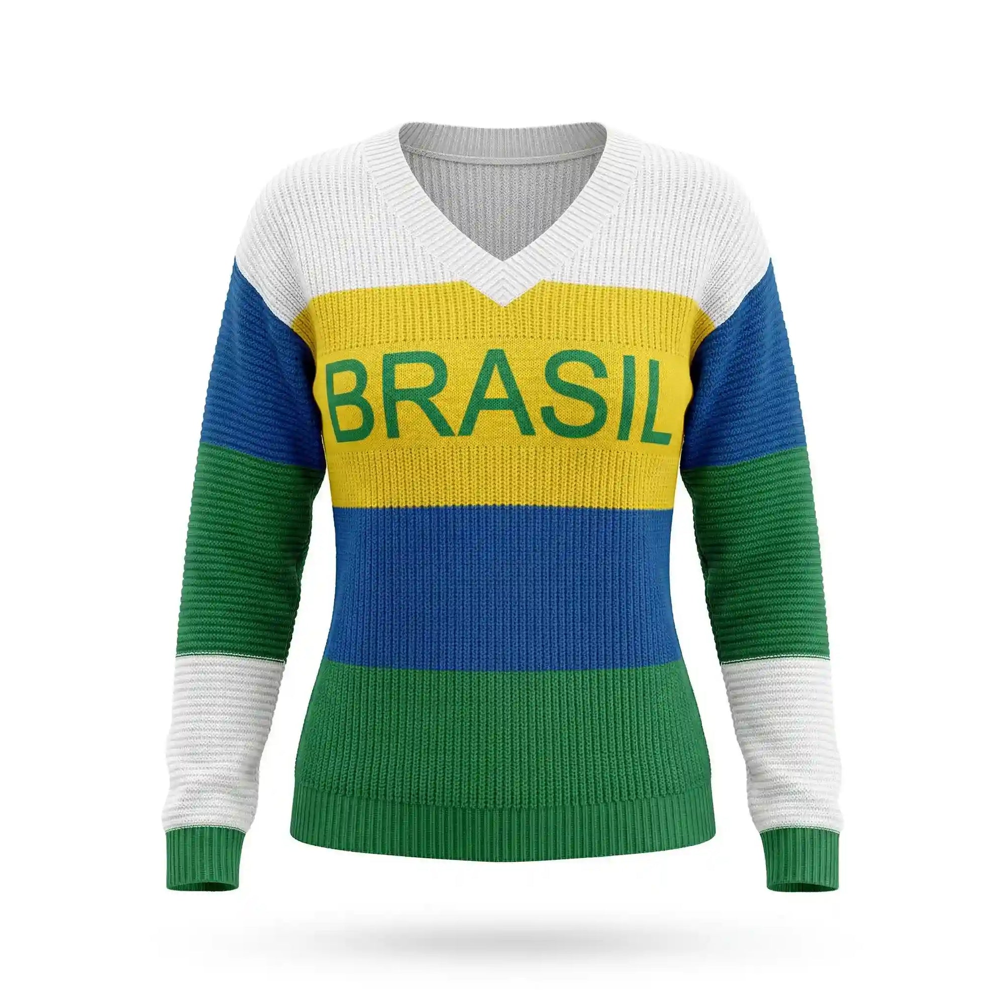 Blusa feminina brasil tricot manga longa gola V brasil na frente elegante — VAI DAR BRASIL Copa 2026