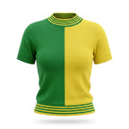 Blusa tricô bicolor feminina brasil verde amarelo manga curta — vista frente — VAI DAR BRASIL Copa 2026