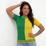 Blusa Tricô Bicolor Brasil ✦ Manga Curta Cores Copa | VAI DAR BRASIL