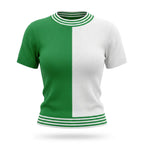 Blusa tricô bicolor feminina brasil verde branco manga curta — vista frente — VAI DAR BRASIL Copa 2026