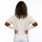 Blusa Tricô Bicolor Manga Bufante Ombro Caído