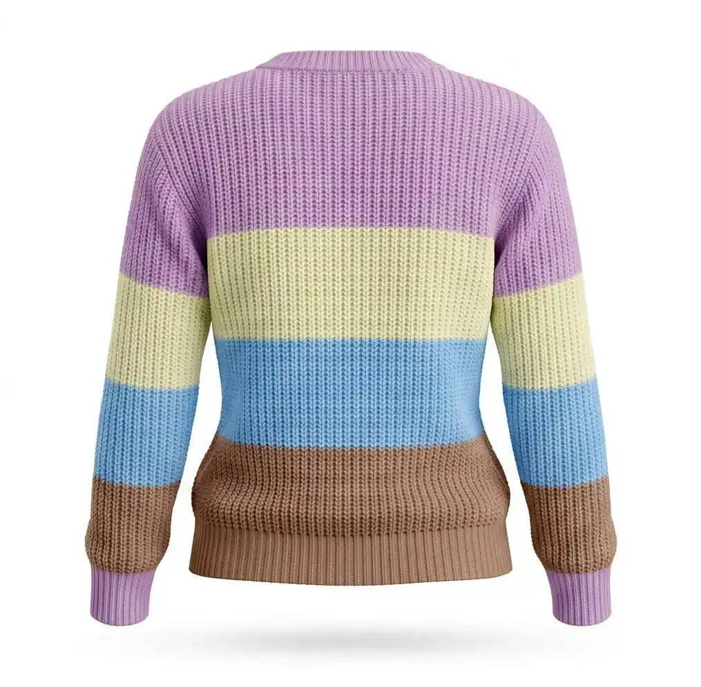 Blusa Tricô Listrada Manga Longa Colorida