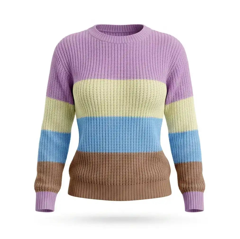 Blusa Tricô Listrada Manga Longa Colorida