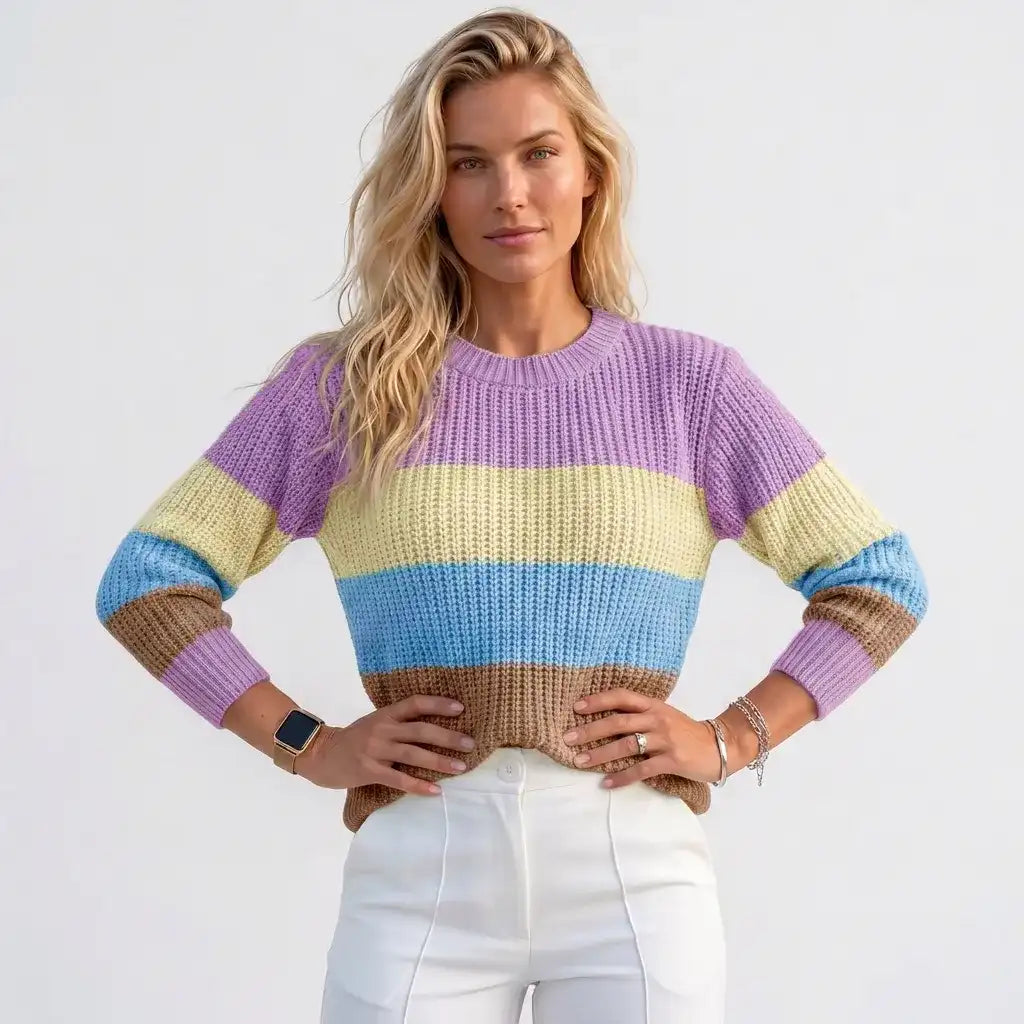 Blusa Tricô Listrada Manga Longa Colorida