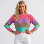 Blusa Tricô Listrada Manga Longa Colorida