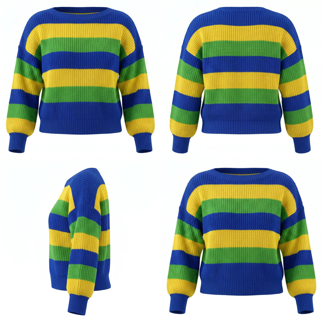 Vista traseira blusa tricot feminino oversized manga longa verde amarelo branco VAI DAR BRASIL — Copa 2026