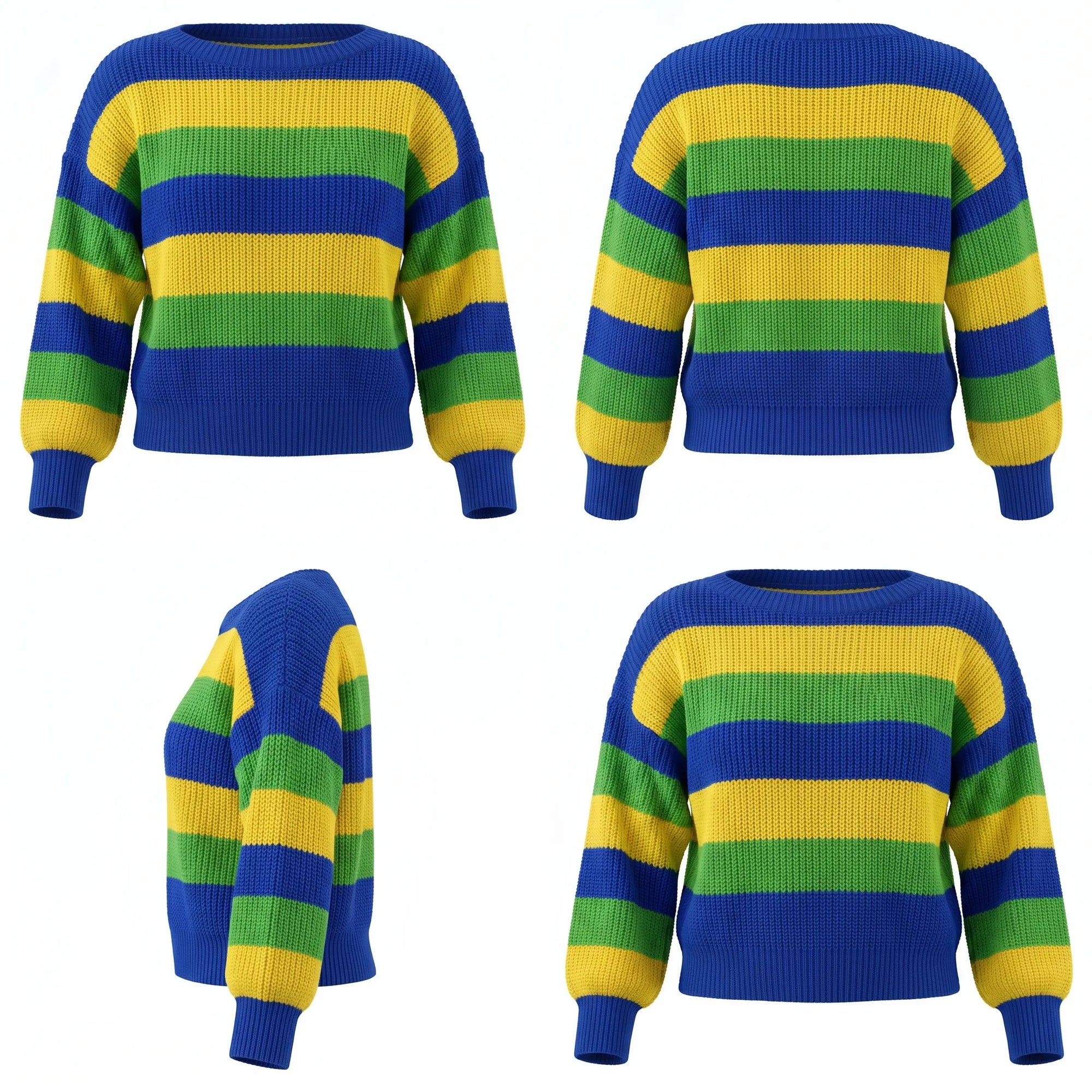 Vista traseira blusa tricot feminino oversized manga longa verde amarelo branco VAI DAR BRASIL — Copa 2026