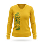Blusa tricot feminina brasil amarelo BRASIL frontal frio — vista frente — VAI DAR BRASIL Copa 2026