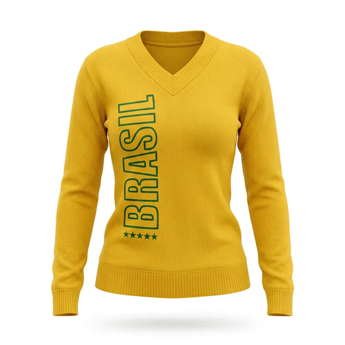 Blusa tricot feminina brasil amarelo BRASIL frontal frio — vista frente — VAI DAR BRASIL Copa 2026
