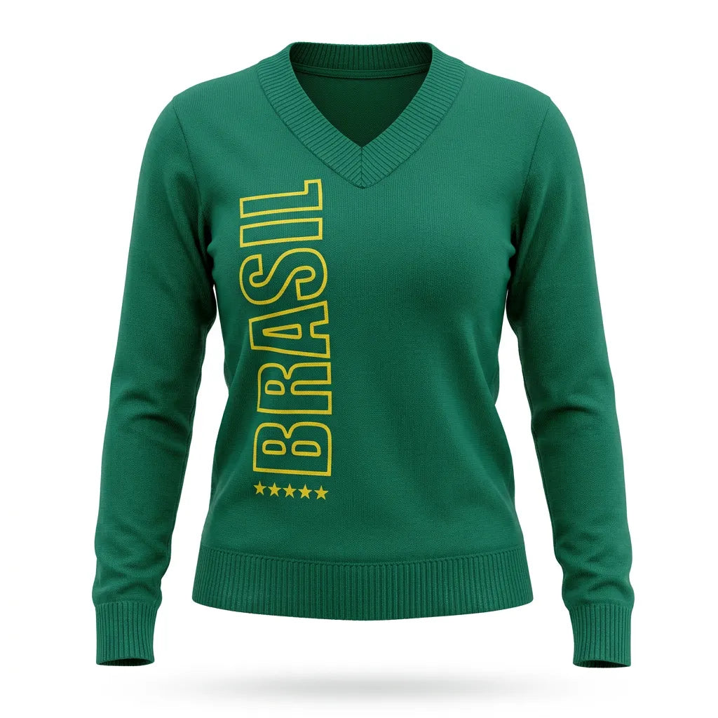 Blusa tricot feminina brasil verde BRASIL frontal frio — vista frente — VAI DAR BRASIL Copa 2026