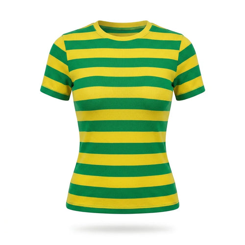 Blusa tricot listrada feminina brasil verde amarelo — vista frontal — VAI DAR BRASIL Copa 2026 elegante torcida