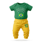 Body bebê brasil bandeira estilizada verde algodão — vista frontal — VAI DAR BRASIL Copa 2026 torcida