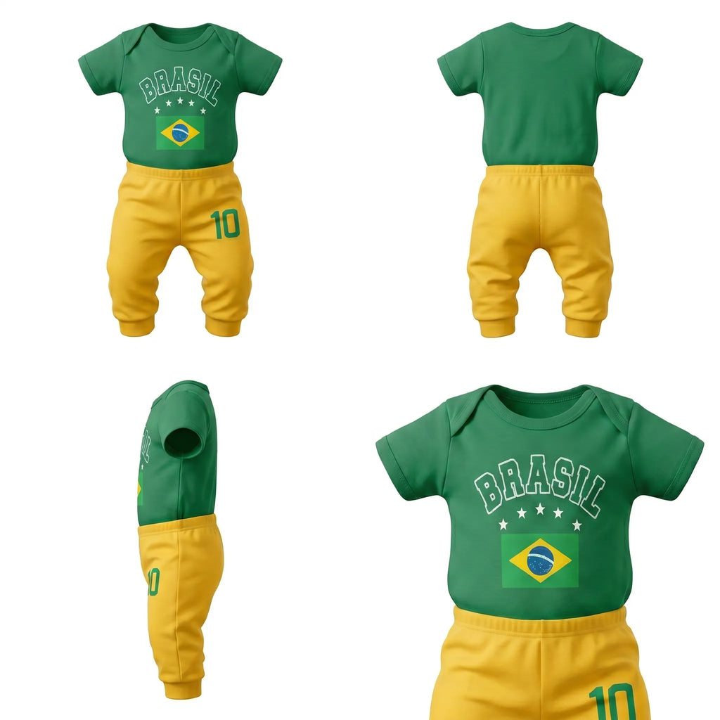 Detalhe costas e colchete entrepernas body bebê brasil bandeira verde amarelo algodão — Copa 2026 VAI DAR BRASIL