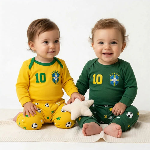 Bebê vestindo body copa do mundo algodão premium verde brasil VAI DAR BRASIL — torcedor Copa 2026