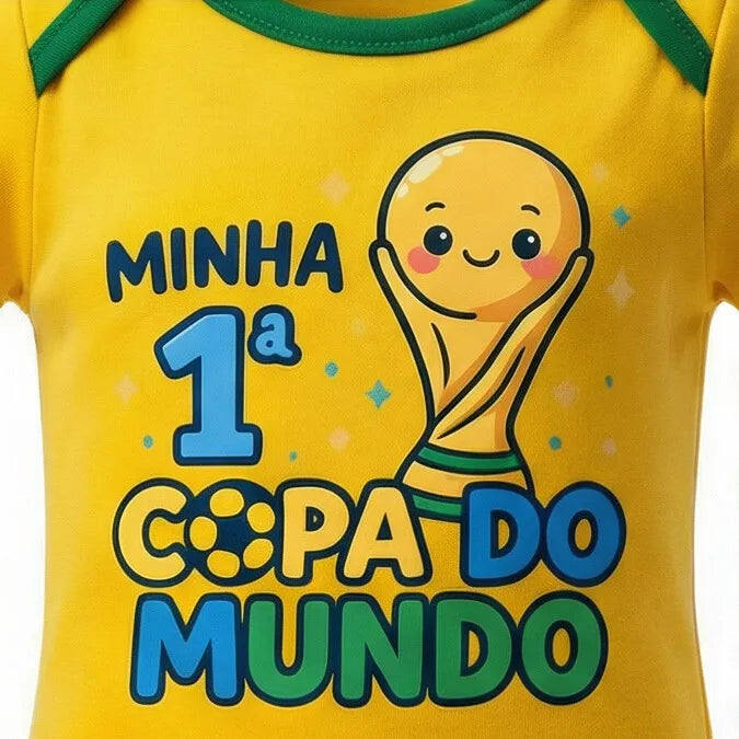 Body bebê minha primeira copa taça brasil algodão amarelo unissex — VAI DAR BRASIL Copa 2026
