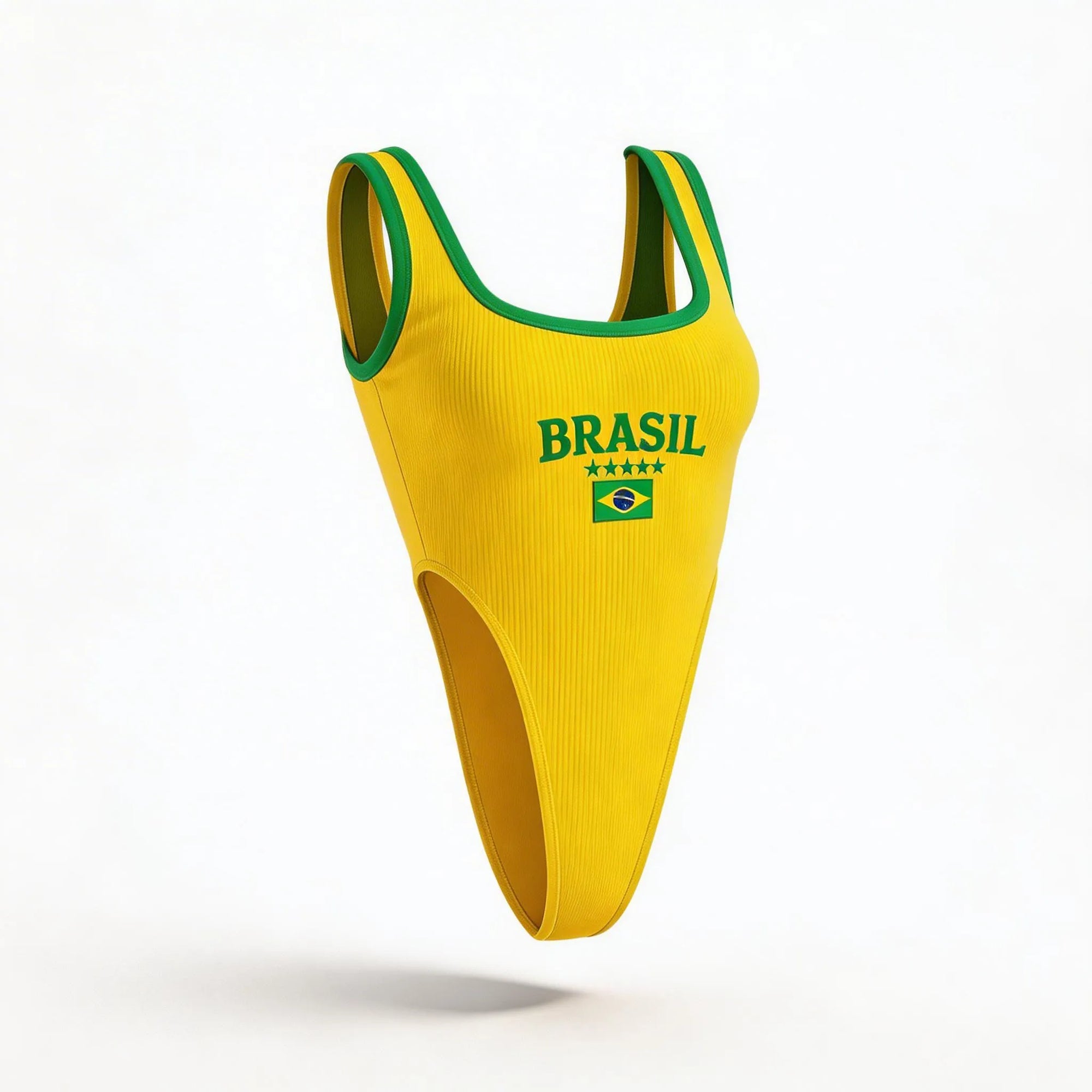 Body cavado brasil ribana premium amarelo com bandeira bordada feminino modelador — VAI DAR BRASIL Copa 2026