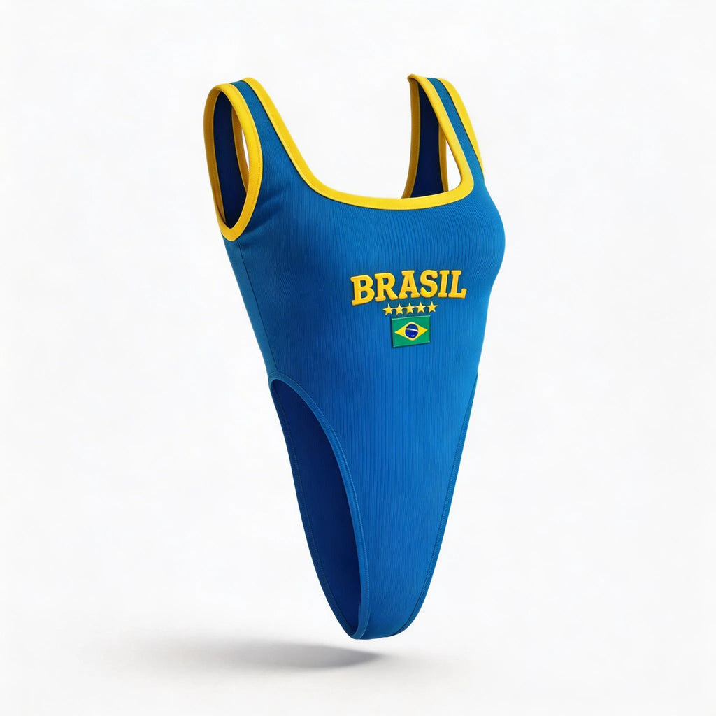 Body cavado brasil ribana premium azul com bandeira bordada feminino modelador — VAI DAR BRASIL Copa 2026