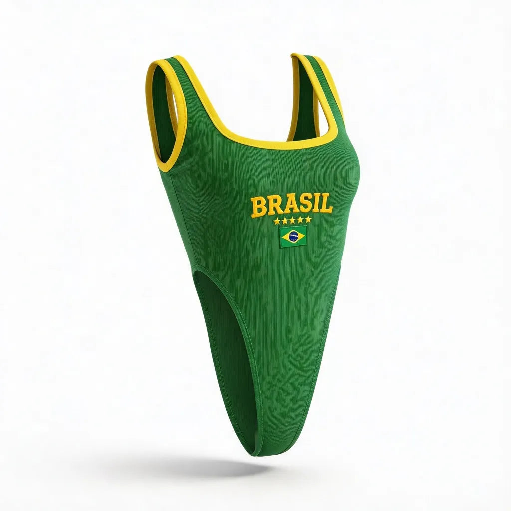 Body cavado brasil ribana premium verde com bandeira bordada feminino modelador — VAI DAR BRASIL Copa 2026
