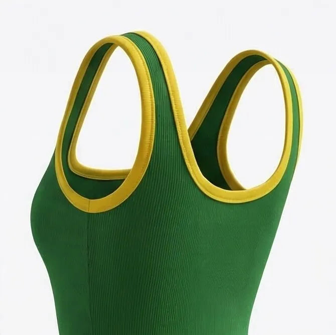 Vista traseira body cavado brasil ribana canelada feminino VAI DAR BRASIL — modelador silhueta Copa 2026