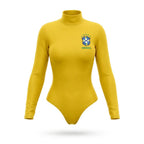 Body gola alta feminino brasil brasão manga longa elastano verde amarelo — vista frontal — VAI DAR BRASIL Copa 2026
