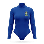 Body gola alta feminino brasil brasão manga longa elastano verde azul — vista frontal — VAI DAR BRASIL Copa 2026
