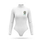Body gola alta feminino brasil brasão manga longa elastano verde branco — vista frontal — VAI DAR BRASIL Copa 2026