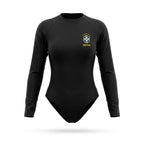 Body gola alta feminino brasil brasão manga longa elastano verde preto — vista frontal — VAI DAR BRASIL Copa 2026
