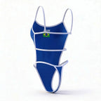 Vista traseira body maiô cavado vazado brasil suplex azul slim feminino VAI DAR BRASIL — Copa 2026