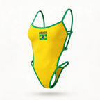 Body maiô cavado vazado brasil suplex slim amarelo com bandeira estilizada feminino — VAI DAR BRASIL Copa 2026
