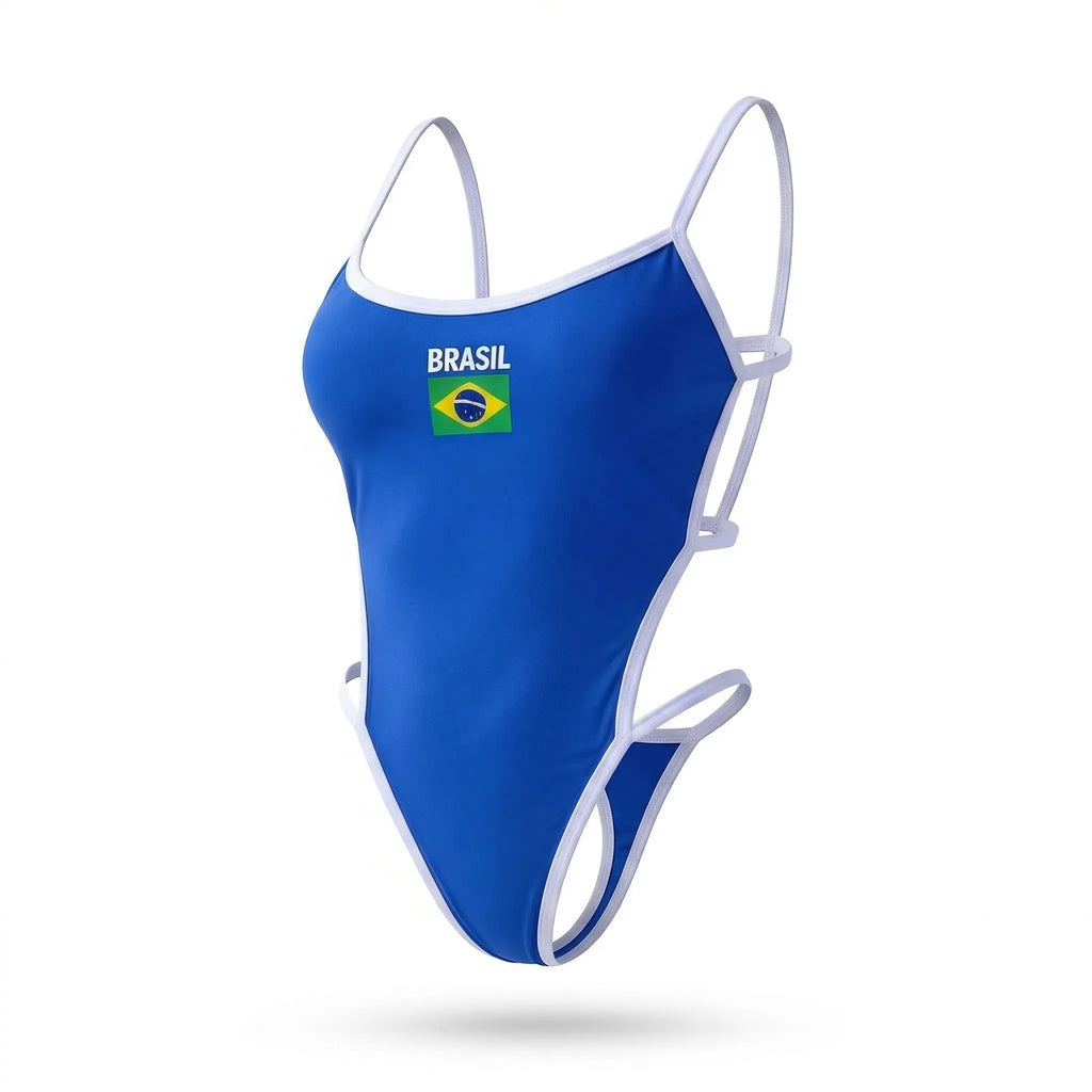 Body maiô cavado vazado brasil suplex slim azul com bandeira estilizada feminino — VAI DAR BRASIL Copa 2026
