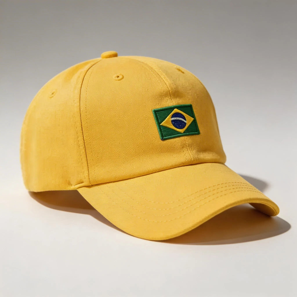 Boné brasil bandeira bordada aba curva amarelo unissex — VAI DAR BRASIL Copa 2026 seleção brasileira