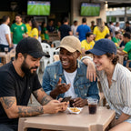 Homem usando boné Brasil bordado preto VAI DAR BRASIL em dia de jogo — torcedor Copa 2026