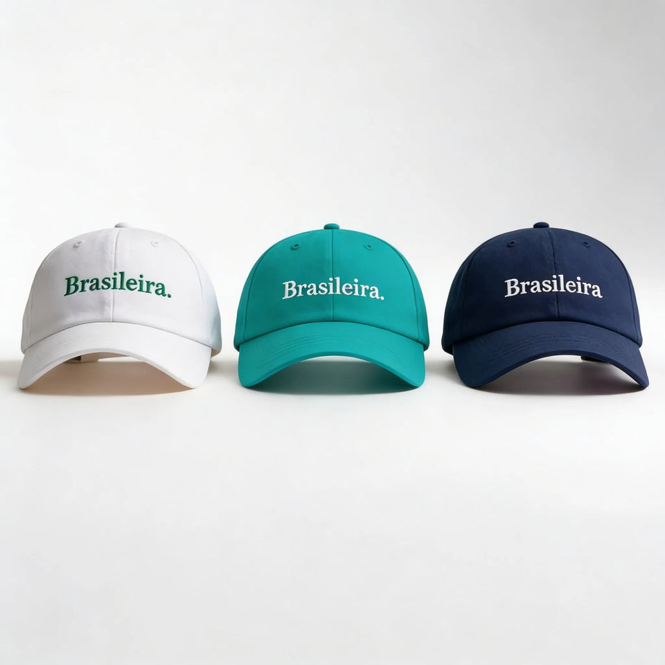 Boné brasil feminino bordado aba curva  ajustável — VAI DAR BRASIL Copa 2026 torcedora